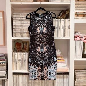 HALE BOB neoprene kaleidoscope print sheath dress work business casual event M